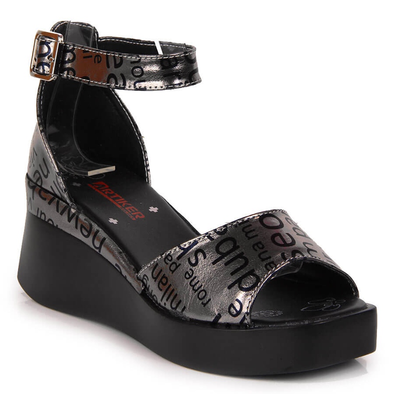 Naisten nahkasandaalit, joissa on metallinen Artiker-kiila hopea harmaa