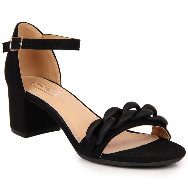 Mustat Filippo naisten sandaalit ketjulla varustetussa tolppassa