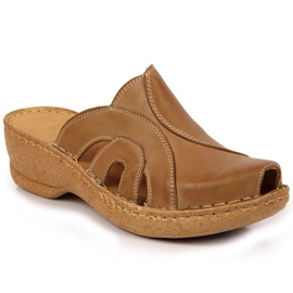 Nahkaiset beige-kiilatossut Łukbut 650