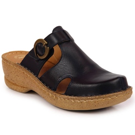 Nahkaiset tossut sinisellä kiilalla Łukbut 666 laivastonsininen