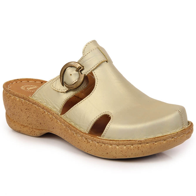 Nahkaiset kultaiset kiilatossut Łukbut 666 kultainen