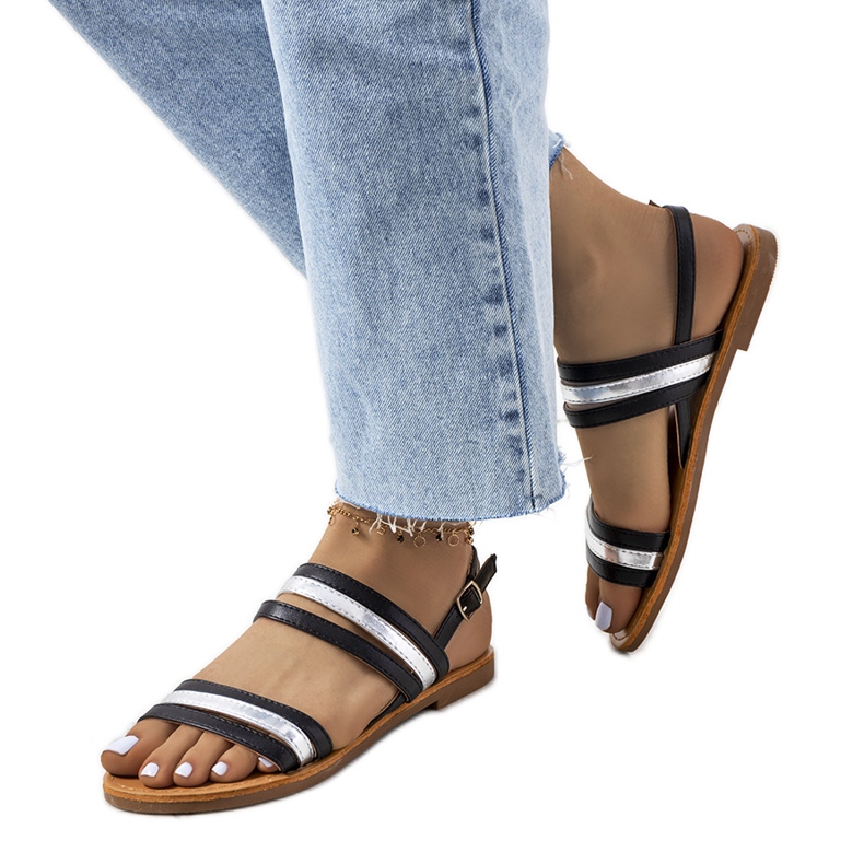 Naisten mustat Hibbins-sandaalit hopea