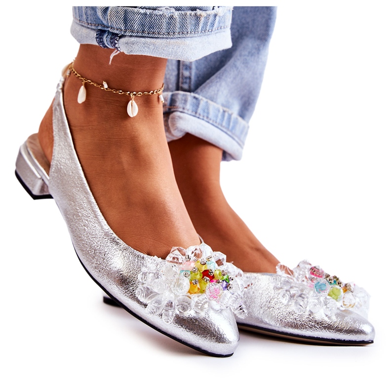 PA2 Nahkaballeriinat korkokengissä hopeisella Elena-koristeella hopea