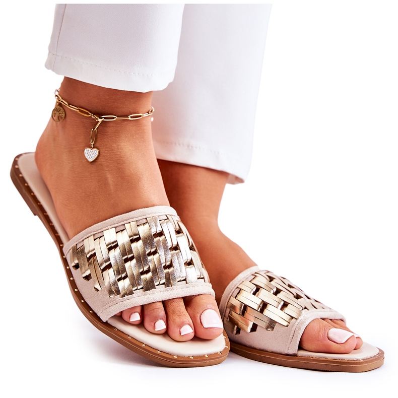 S.Barski Naisten nahkaiset tossut tasaisella kantapäällä beige Hollis