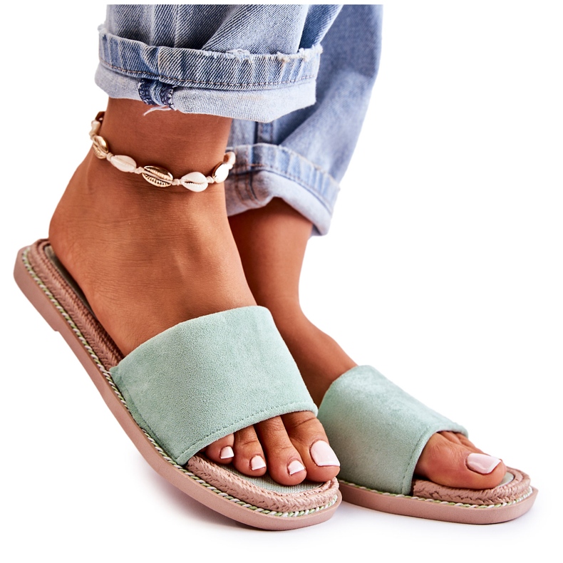 FJ1 Naisten mokkanahkaiset tossut Sunset Green vihreä