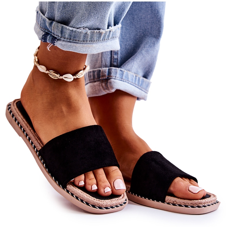 FJ1 Naisten mokkanahkaiset mustat tossut Sunset