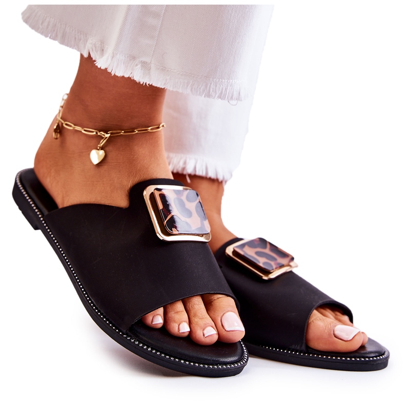 FJ1 Naisten tossut koriste-elementillä Black Leonia musta