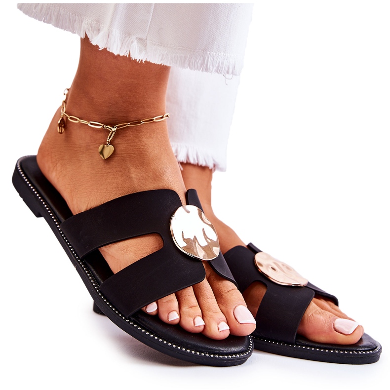 FJ1 Mukavat naisten tossut mustalla Leila-koristeella