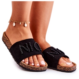 PE1 Klassiset mokkanahkaiset tossut helmillä mustalla Vayanalla