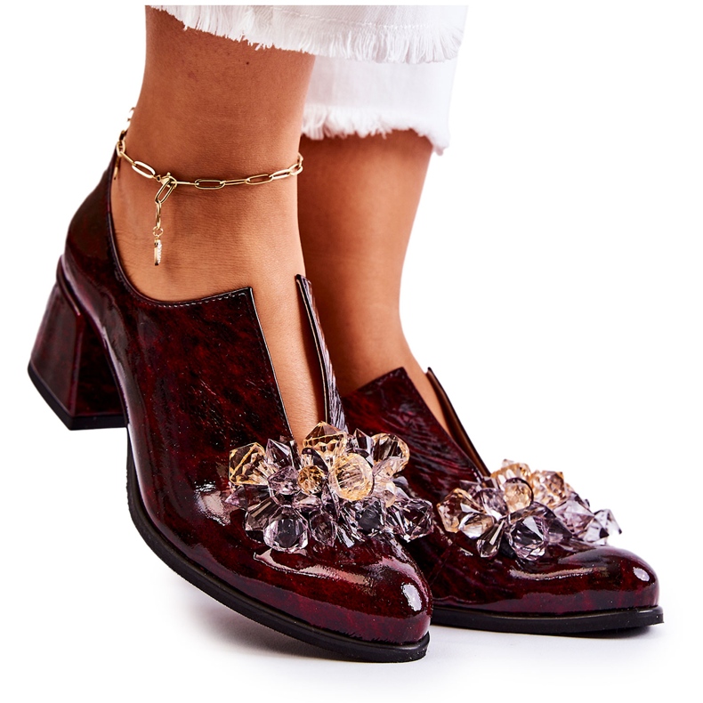 PA2 Nahkamosaiikkikengät läpinäkyvällä Maroon-koristeella Delaver punainen monivärinen