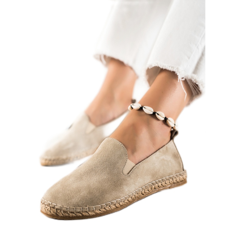 T.Sokolski Klassiset nahkaiset espadrillit beige ruskea