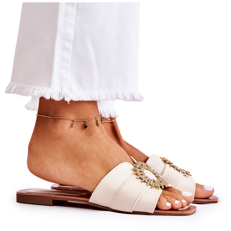 PS1 Mukavat naisten tossut vaalean beigenvärisellä Ginera-koristeella