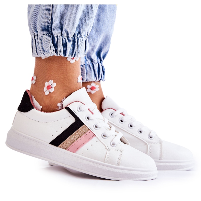 FK2 Naisten urheilukengät, jotka on sidottu valkoiseen Renesmeen valkoinen musta vaaleanpunainen kultainen