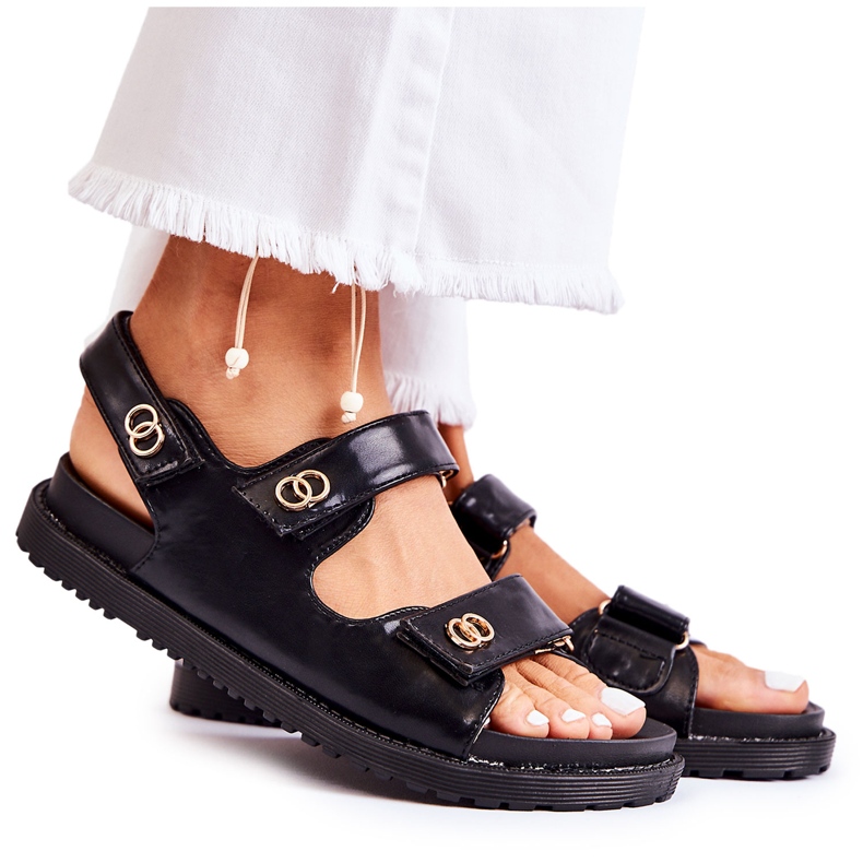 S.Barski Naisten nahkasandaalit mustalla Halis-koristeella