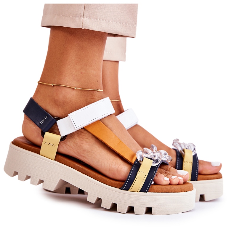 Nahkasandaalit tarranauhalla Maciejka L5009-02 laivastonsini-valkoinen laivastonsininen