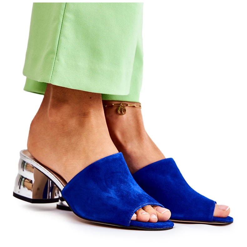 PA2 Naisten mokkanahkaiset tossut kantapäässä laivastonsininen Perry hopea