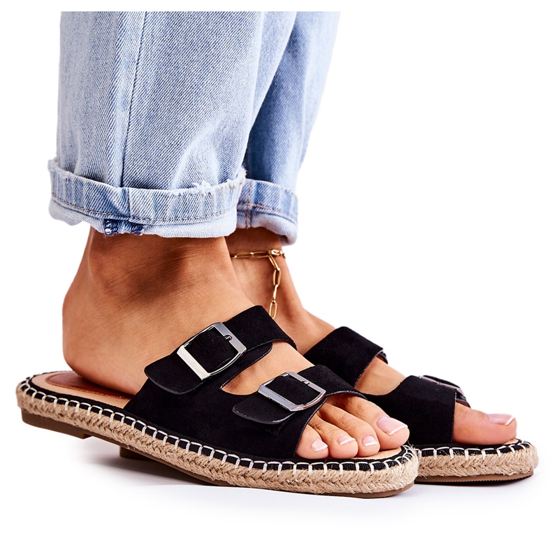 PG1 Klassiset mokkanahkaiset naisten tossut, musta Casilda