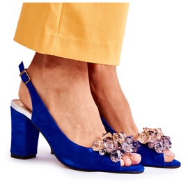 PA2 Muodikkaat mokkanahkapumput sandaalit, joissa on kristalleja laivastonsininen Nolissa