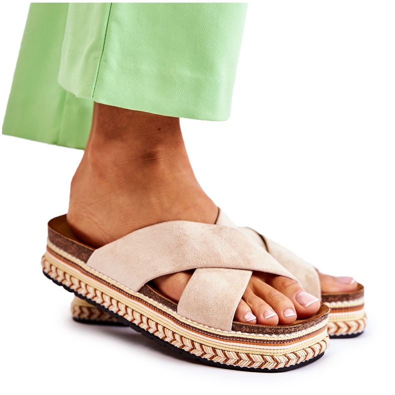 PG1 Naisten mokkanahkaiset tossut beigellä Jossie-tasolla