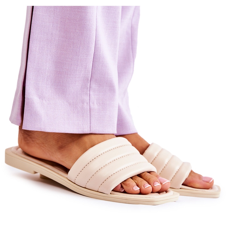 PG1 Naisten nahkaiset tossut, joissa tikkaus beige Raula