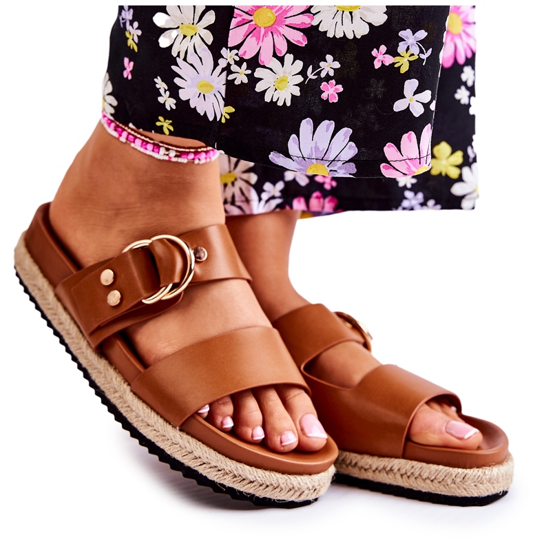 FB1 Muodikkaat naisten beigenväriset Penelope-tossut ruskea