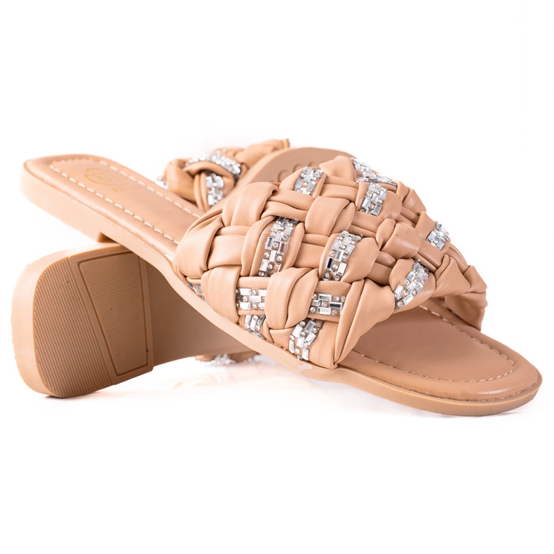 SHELOVET Punotut tossut kristalleilla beige hopea