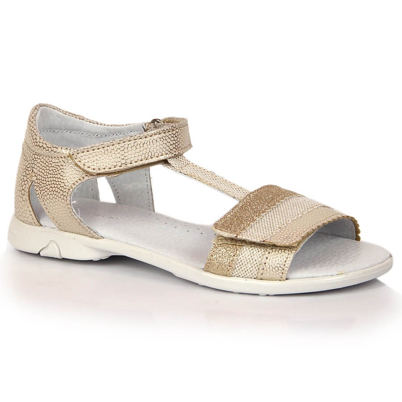 Tyttöjen sandaalit kultaisella tarranauhalla Kornecki 6705 kultainen
