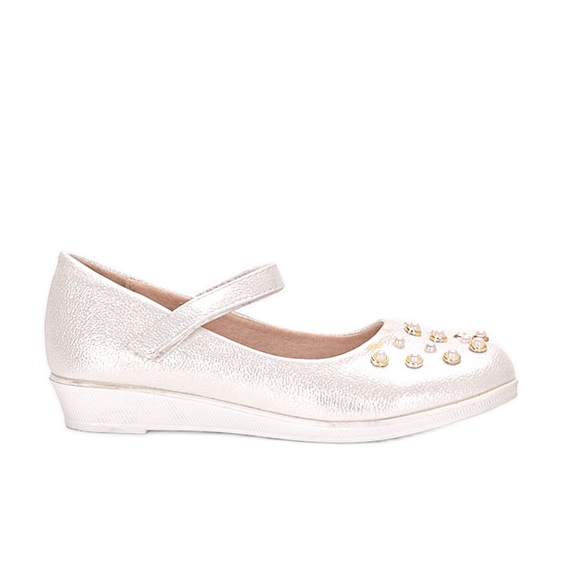 Lasten valkoiset ballerinat Silva-helmillä valkoinen