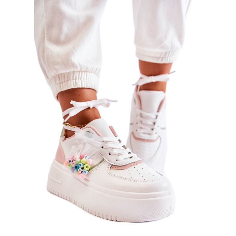 PS1 Naisten sidottu urheilukengät lenkkarit valkoinen-vaaleanpunainen Manila