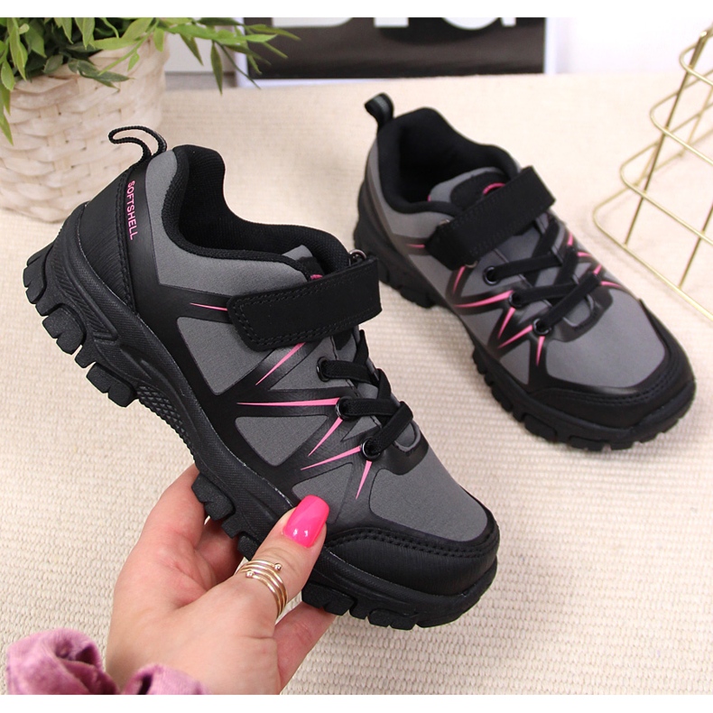 Lasten vaelluskengät vedenpitävät tarranauhalla, harmaa American Club musta