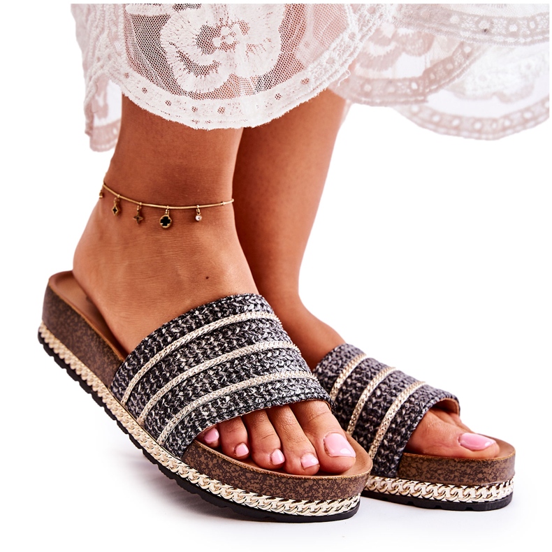 S.Barski Naisten klassiset tossut ketjulla Black Maddy musta