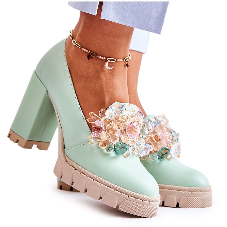 PA2 Tyylikkäät pumput sileällä vihreällä Caterine-koristeella