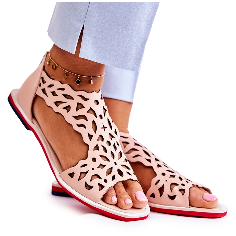 PA2 Nahka vaaleanpunainen harjakattoiset sandaalit Alima