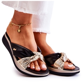 PE1 Mukavat nahkaiset naisten tossut, musta ja kulta Neyla kultainen