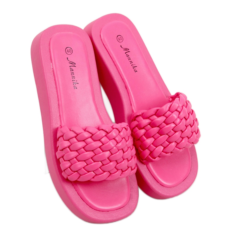 Korkokengät sandaalit, joissa palmikoidut Elida Fushia raidat vaaleanpunainen