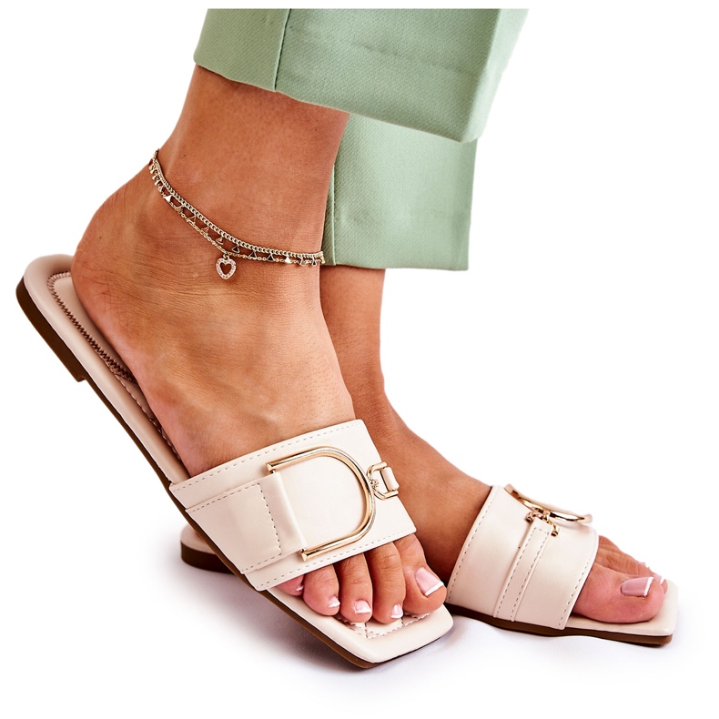 PG2 Naisten klassiset nahkatossut beige Shilla -koristeella kultainen