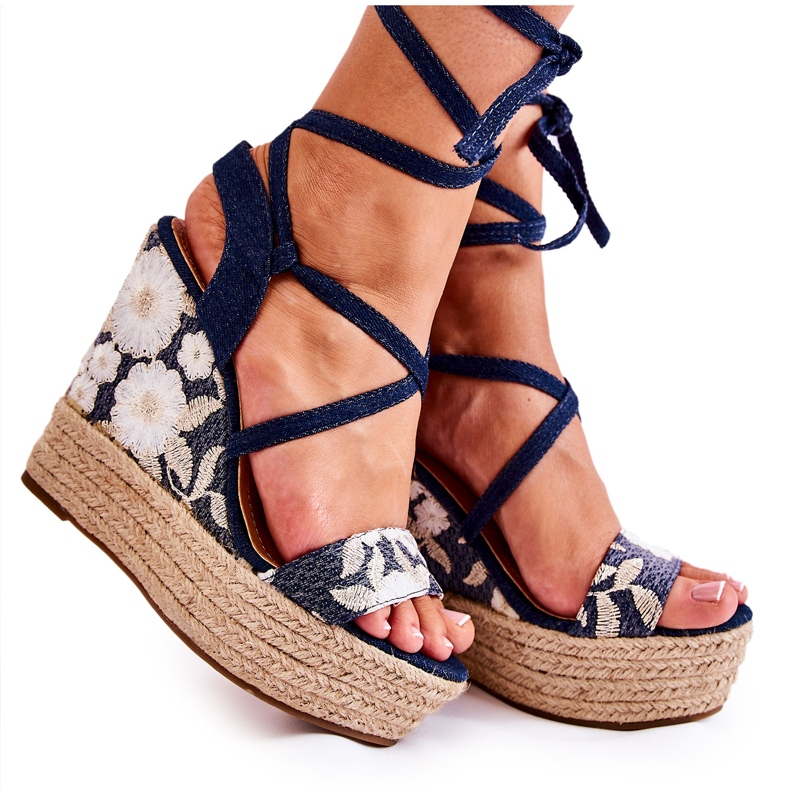 WS1 Muodikkaat solmitut sandaalit kiilatummansinisellä Recife-värillä sininen