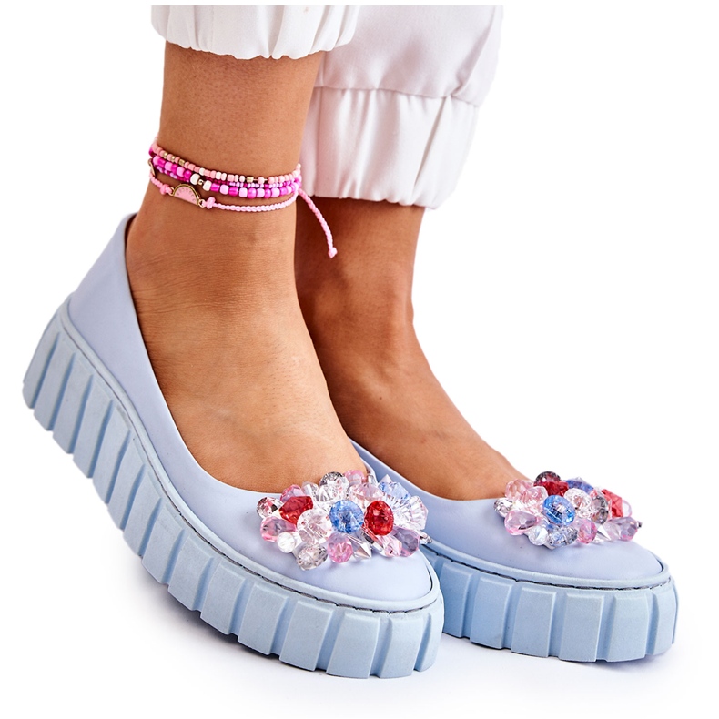 PA2 Nahkaballerinat alustalla värikkäällä sinisellä ladette-koristeella sininen