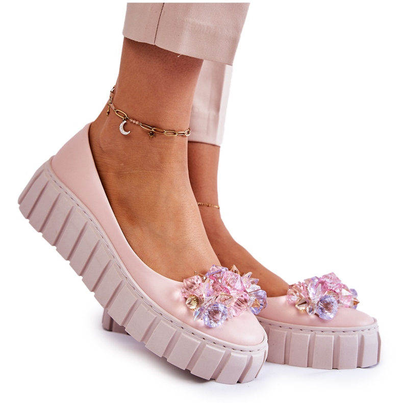 PA2 Nahkabalerinat alustalla värikkäällä vaaleanpunaisella ladette-koristeella vaaleanpunainen