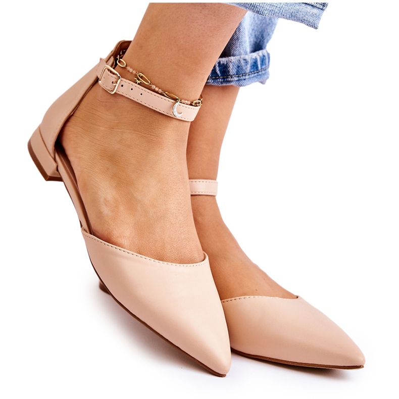 WD1 Naisten nahkaiset ballerinasandaalit Spitz beige Caprise -värissä