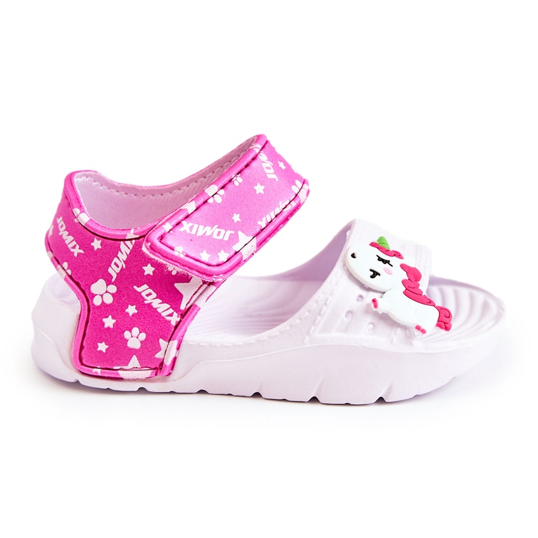 WJ1 Kevyet lasten sandaalit valkoisilla ja pinkeillä luotettavilla koristeilla valkoinen vaaleanpunainen