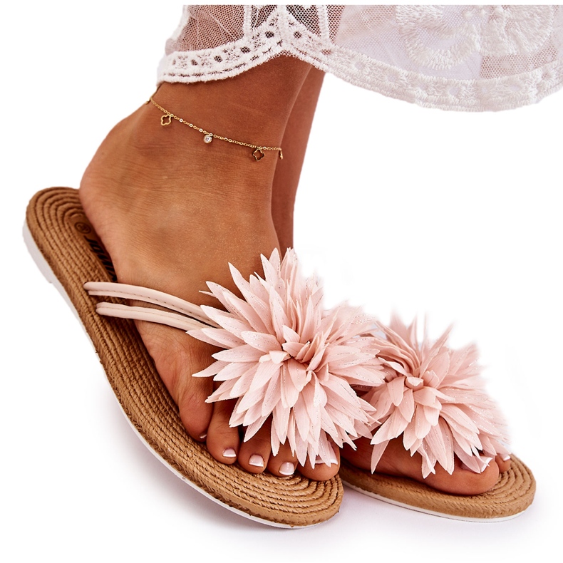 WJ1 Naisten varvastossut kangaskoristeella Vaaleanpunainen Eviana