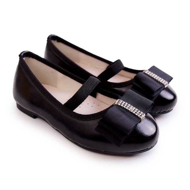 S.Barski Nahkaiset lasten balerinat koristeellisella rusetilla, musta Claril