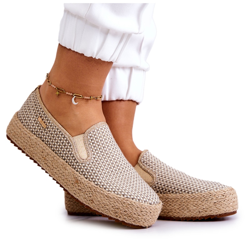 Naisten punotut tennarit Slip On Big Star JJ274394 beige kultainen