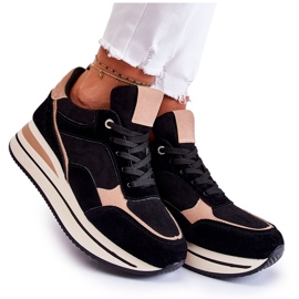 PS1 Naisten mokkanahkaiset urheilukengät, musta ja beige Elise PS1 Naisten mokkanahkaiset urheilukengät, musta ja beige Elise