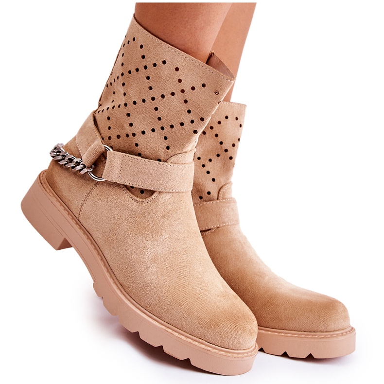 Harjakattoiset saappaat vetoketjulla Beige Chantelle-ketju