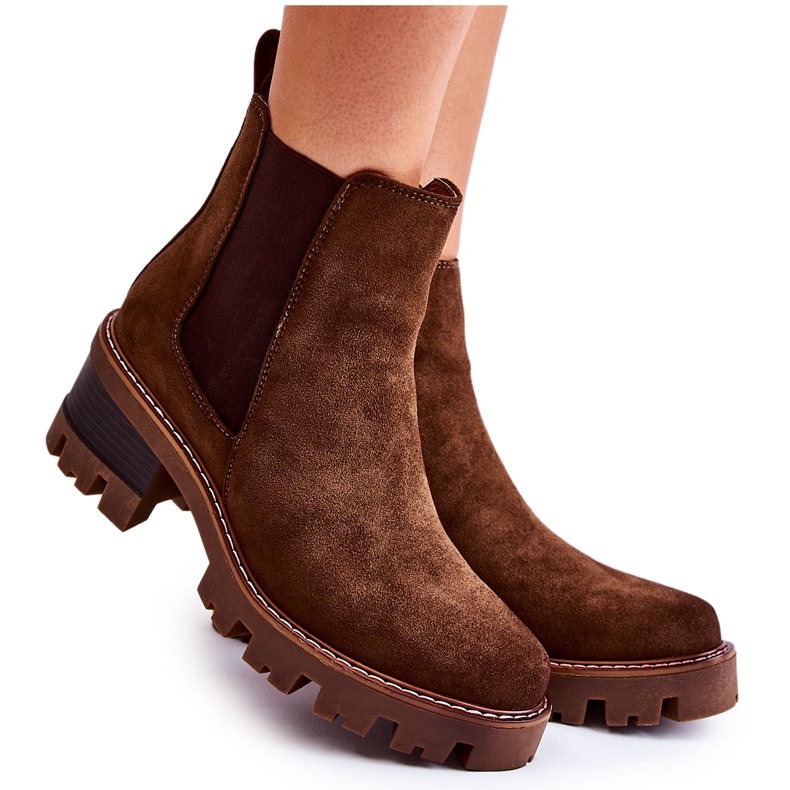 PS1 Lämpimät naisten saappaat vetoketjulla ruskeaa Lenaris-väriä khaki