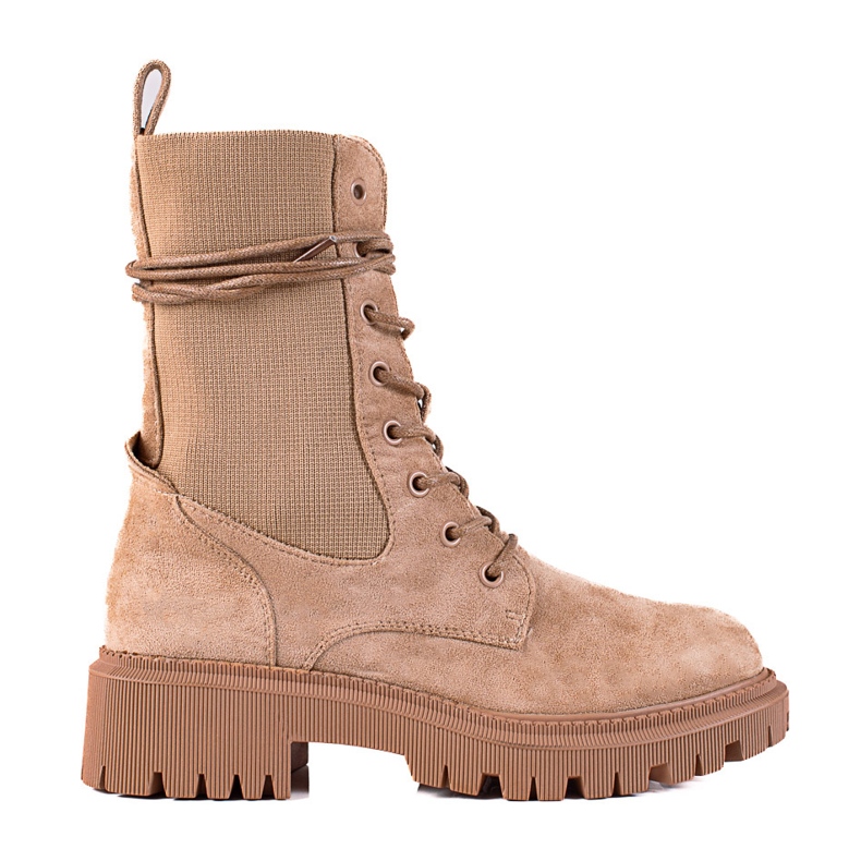 SHELOVET Beige mokkanahka nauhatyöntekijät ruskea