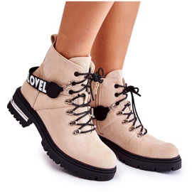 PS1 Mokkanahkaiset Lämpimät Saappaat Vyöllä Beige Aurelio