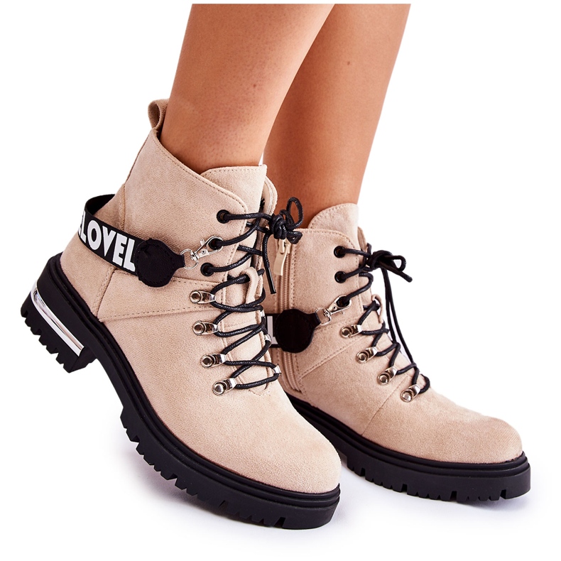 PS1 Mokkanahkaiset Lämpimät Saappaat Vyöllä Beige Aurelio